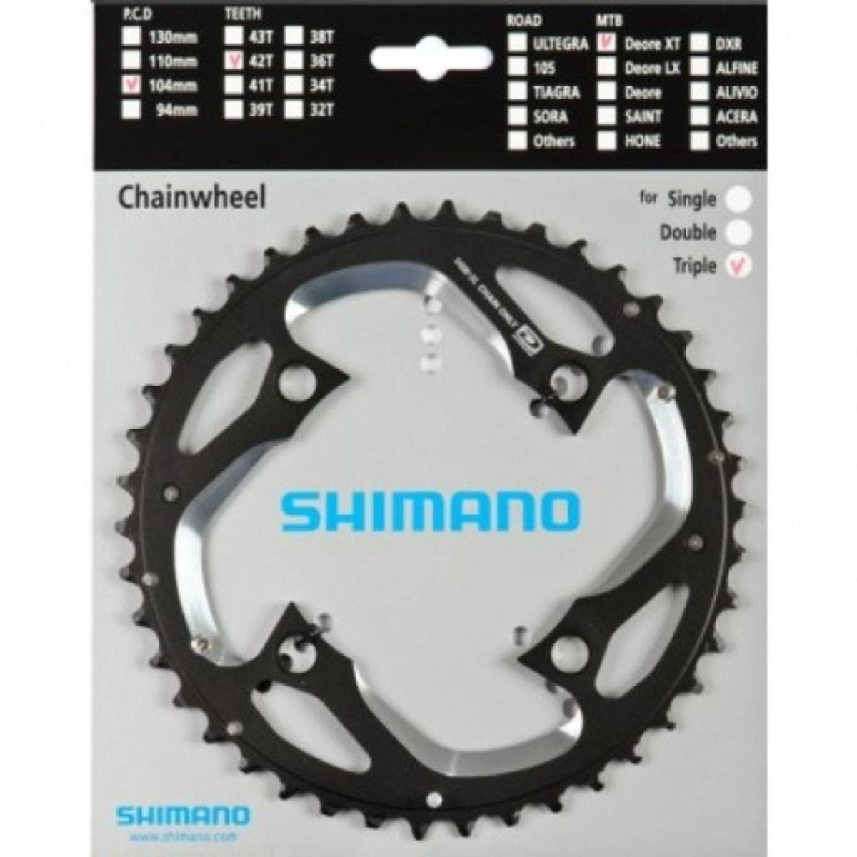 Shimano XT FC-M780, 104mm bcd, 42T, 3-delt
